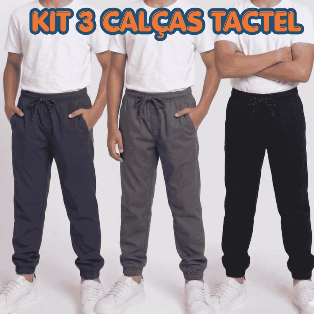 Kit 3 Calças Tactel Menino Juvenil 10 a 16 Anos Uniforme Escola Lisa Roupa de Frio
