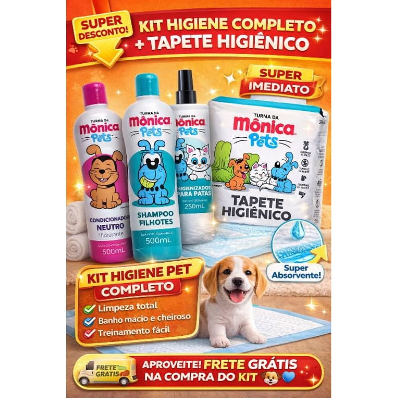 Shampoo ou Kit Turma da Mônica Pets Shampoo + Condicionador + Higienizador Patas 500ml