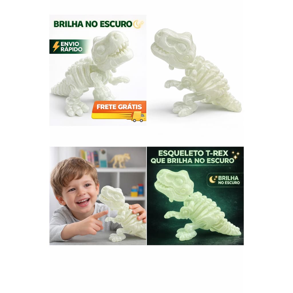 Esqueleto T-REX flexivel fluorescente (brilha no escuro)