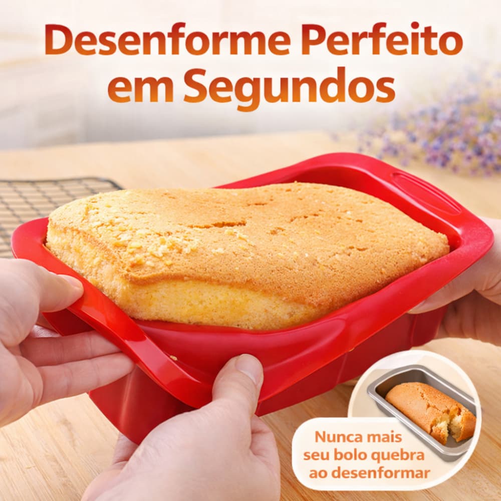Forma de Silicone Retangular 25x12cm Pão Bolo Gelo  Antiaderente para forno Micro-ondas e Freezer