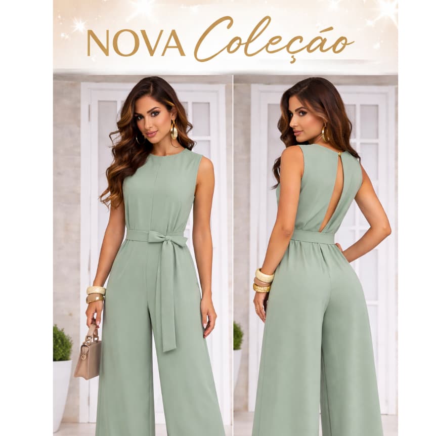 Macacão longo Feminino  Pantalona con faixa  Social  Elegante