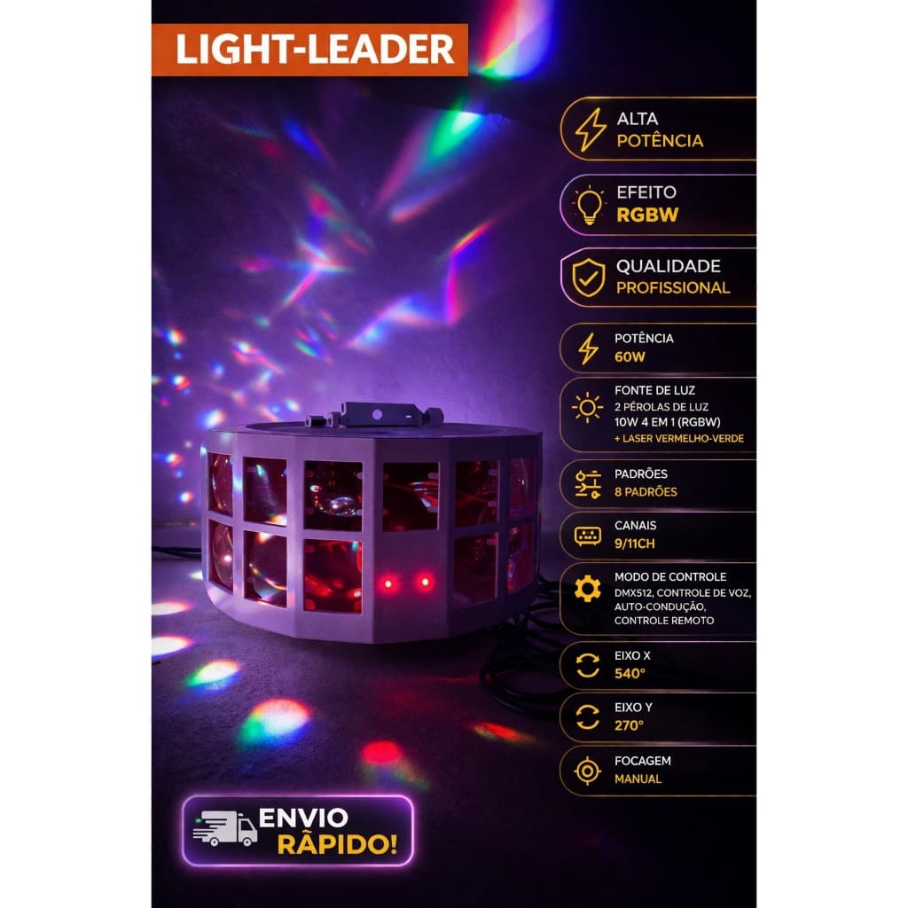 Luz de Festa RGBW Derby Laser 60W DMX Bivolt Strobo DJ Balada Show Automático