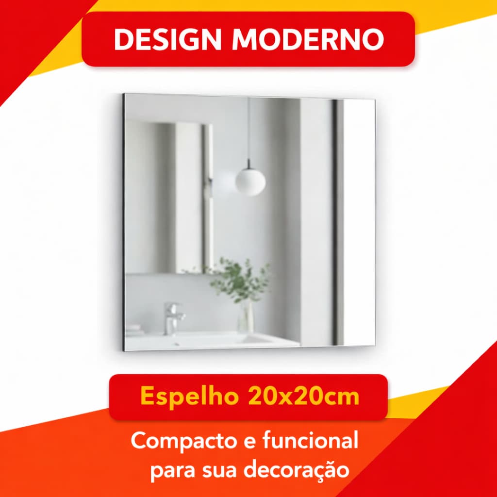 Espelho Banheiro Quadrado 40cmx40cm + Botão Fixador Cromado
