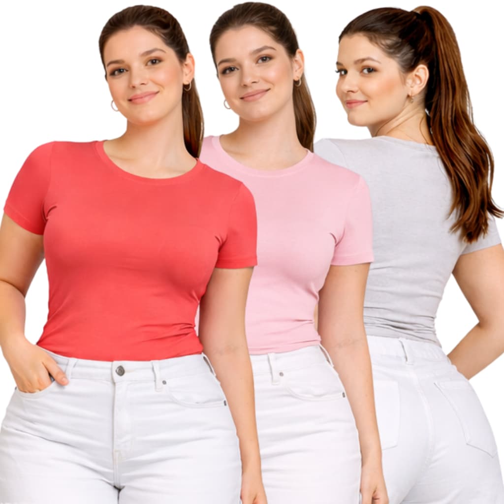 KIT 3 Blusa Feminina Plus Size Confortável Oferta Imperdível G1 46 G2 48 Casual Moderna