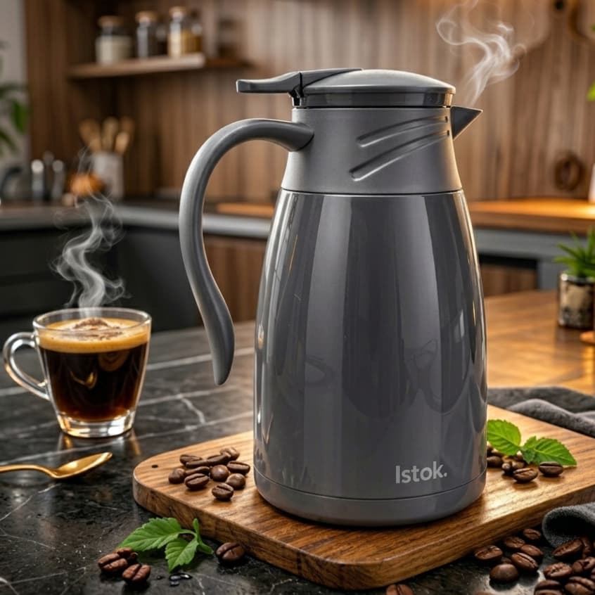 Garrafa Térmica 1Litro Café Chá Jarra Alça Bico Preta ou Cinza Sortida Água Quente Frio Premium Plástico Ampola Vidro