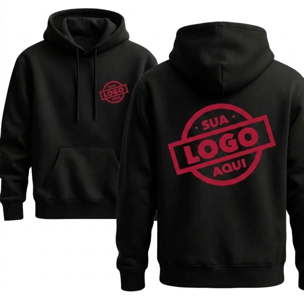 Blusa Moletom Canguru Frio Unissex com Capuz Personalizado Logo Foto Arte Algodão 100%