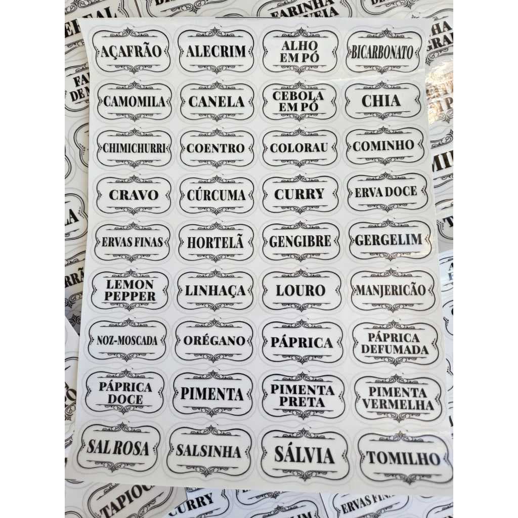 Kit 57 Adesivos Transparente Porta Temperos Casa Cozinha Organização