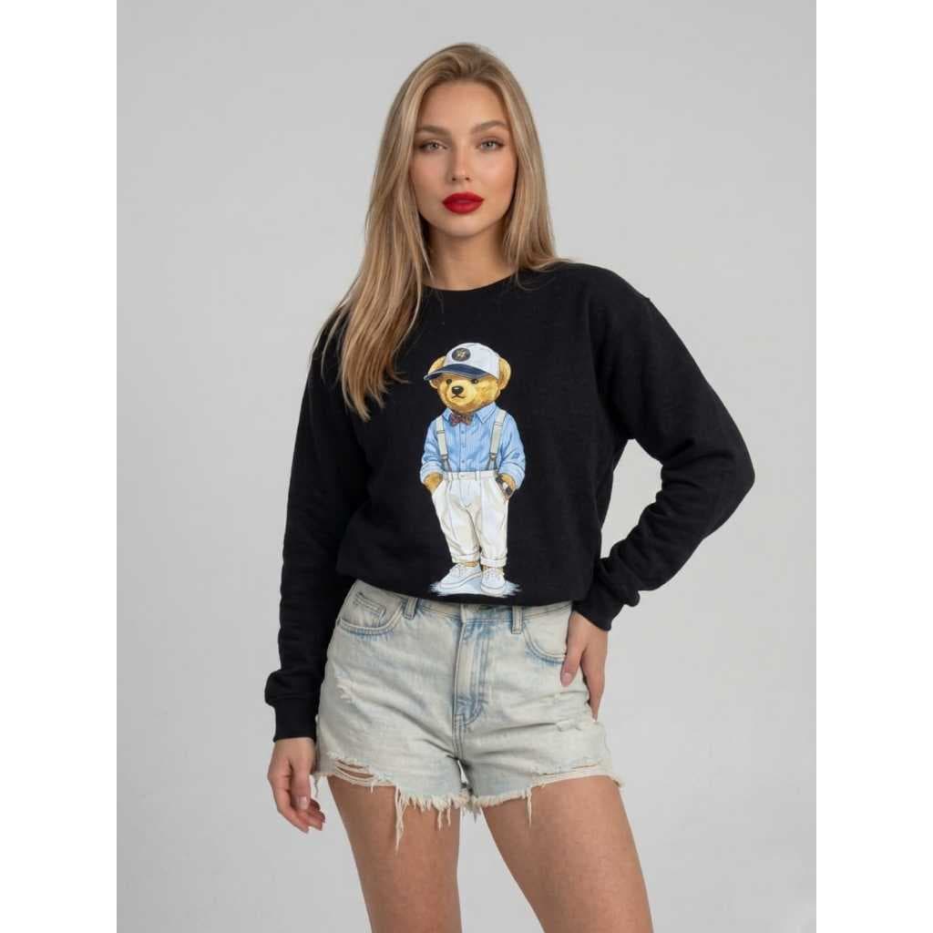 Blusão Moletom Feminino de Frio Estampado Urso Social Algodão Moda Tendência Casual