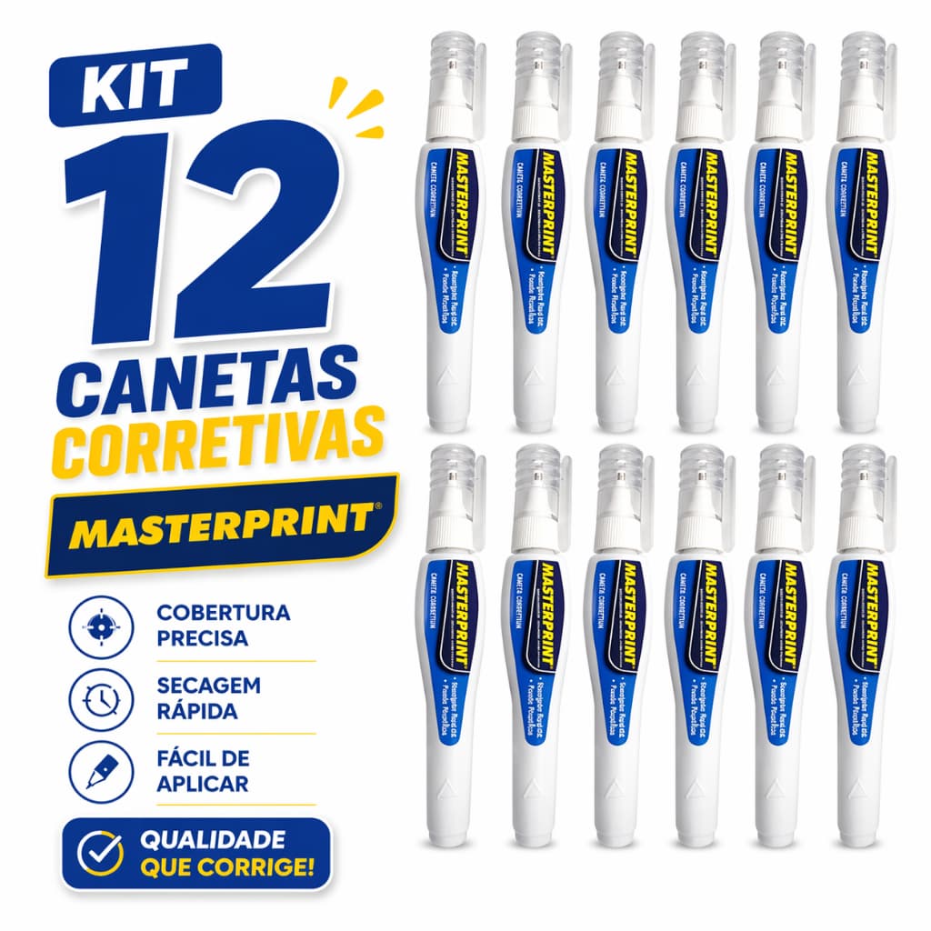 Kit 12 Canetas Corretivas  7ml Ponta Metálica Masterprint