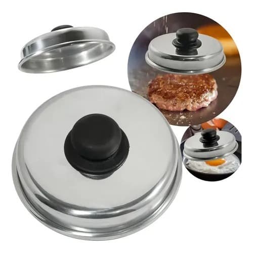 Abafador De Hamburguer Ovo Tampa Com Pegador Aluminio Chapa
