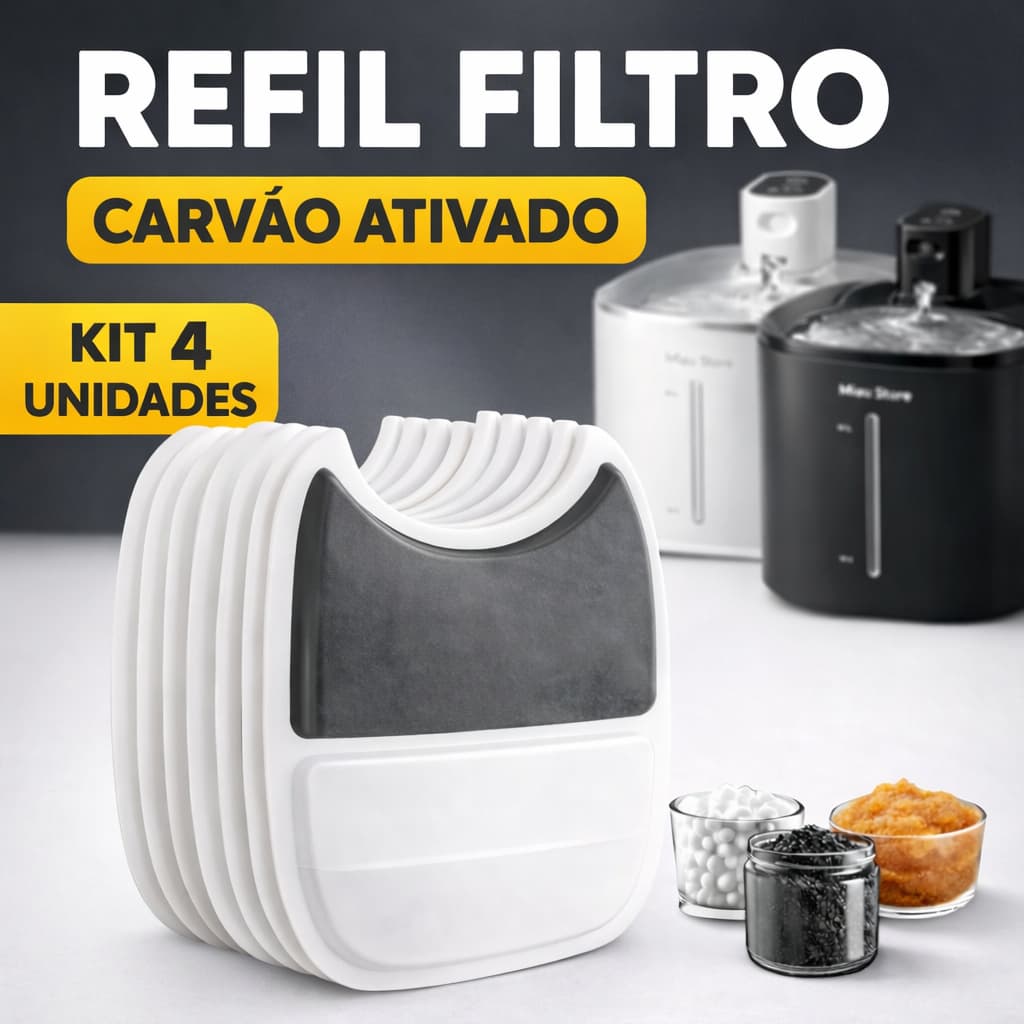 Kit Refil Filtro para Fonte de Água Gatos Carvão Ativado Reposição Bebedouro Automático Pet