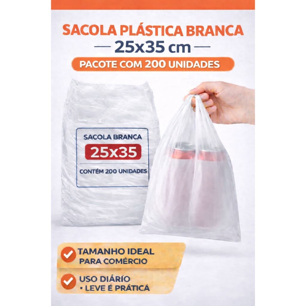 200 Sacola Plástica Branca Sacolinha Mercado Delivery Doces Comércio