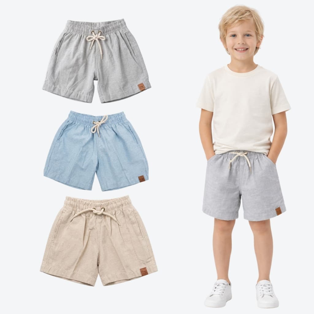 Short Infantil Mauricinho Masculino Com Bolsos e Elástico Short de Linho Casual Moda Elegante