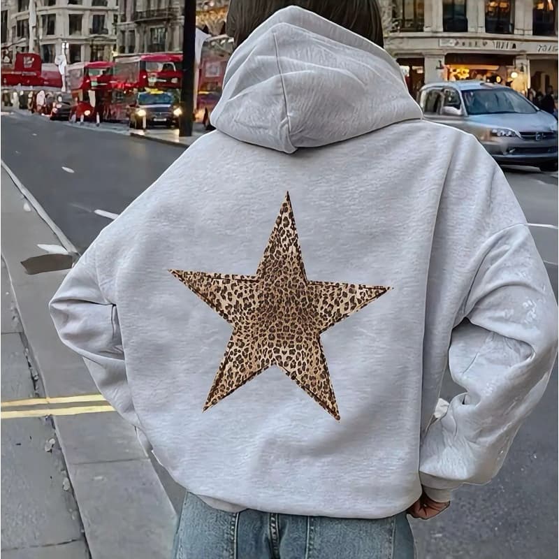 Moletom com capuz, estampa estrela de Leopardo casual.
