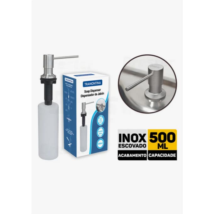 Dosador Dispenser Sabão Líquido Tramontina Inox Embutir Pia Cozinha Prático