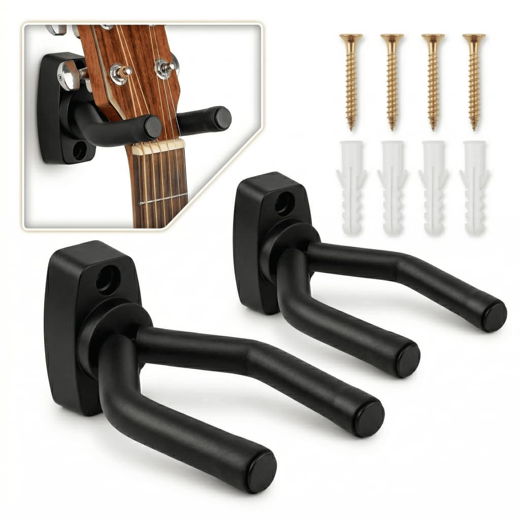Kit 2 Suportes de Parede Violão Guitarra Baixo Violino Ukulele Emborrachado com Parafusos Ajustável Fácil Instalação