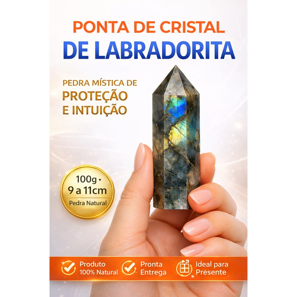 Ponta de Labradorita Natural 100g Obelisco Cristal 9 a 11cm Pedra Reflexo Azul