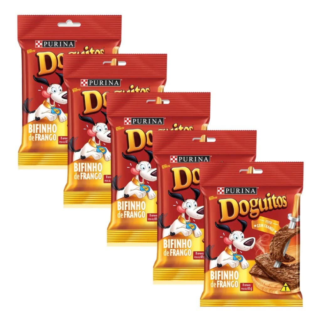 Kit 5 Petisco Doguitos Bifinho Frango 65g Purina Cães Adestramento