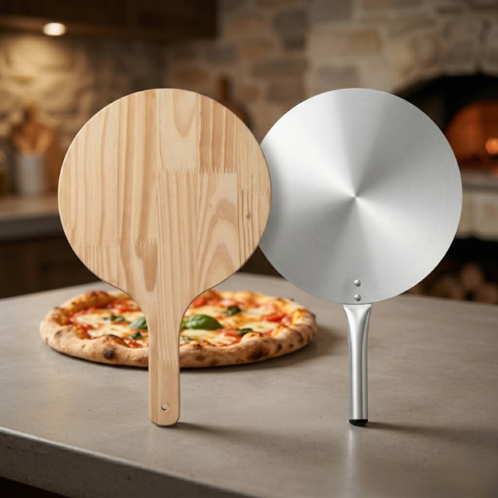 Kit Pá Para Pizza 35Cm Em Madeira PINUS + Pá Em Alumínio 35Cm