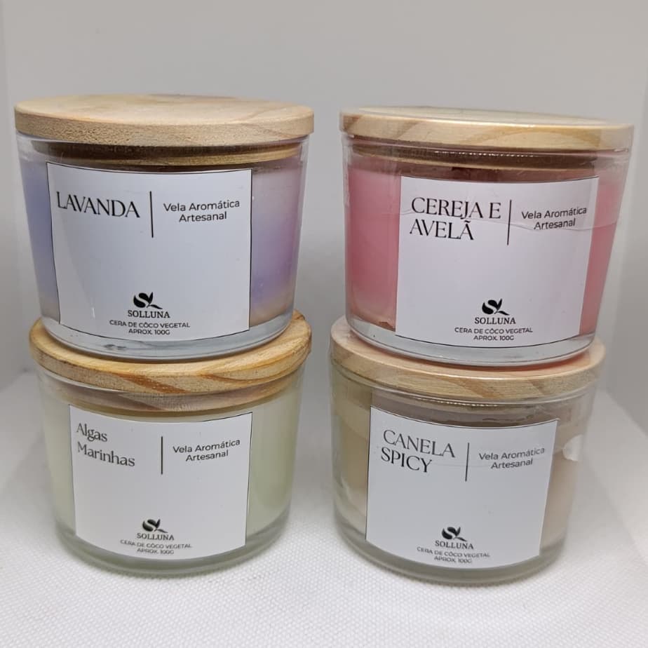 Vela Aromática Solluna 100g Pavio de Madeira - Essências Premium