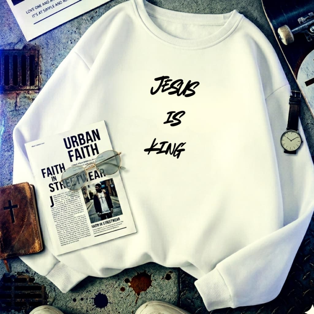 Blusa de Frio Casaco de Inverno Masculino Feminino  Roupa Cristã Gospel Blusão gola careca branco moletom