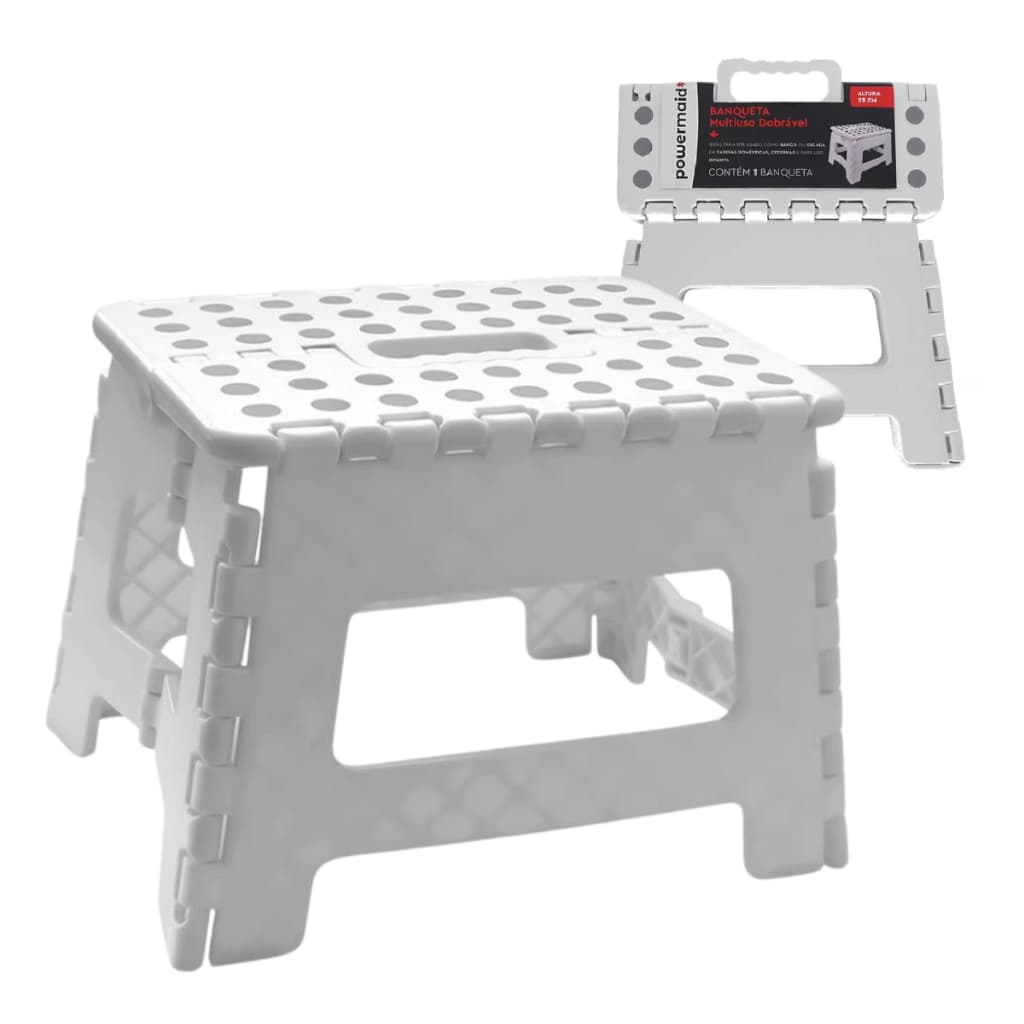 Banqueta Portátil Dobrável Branco Multiuso 22cm Powermaid