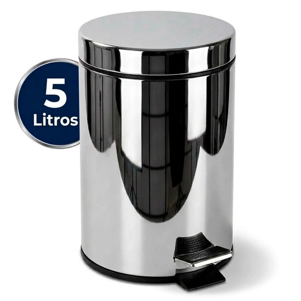 Lixeira Inox 5 Litros c/ Pedal e Cesto Removível Lixo Pequeno Banheiro Cozinha Casa Escritório