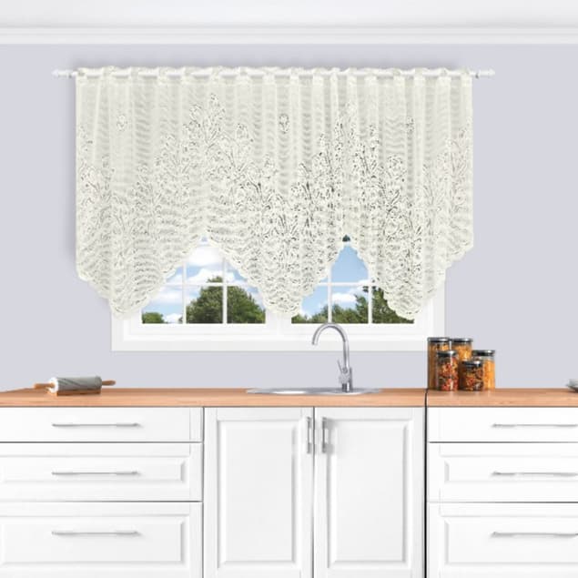 Cortina Bandô Roma em Renda Jacquard Cozinha 2,65m x 1,00m Estampa Tulipas Branca ou Bege