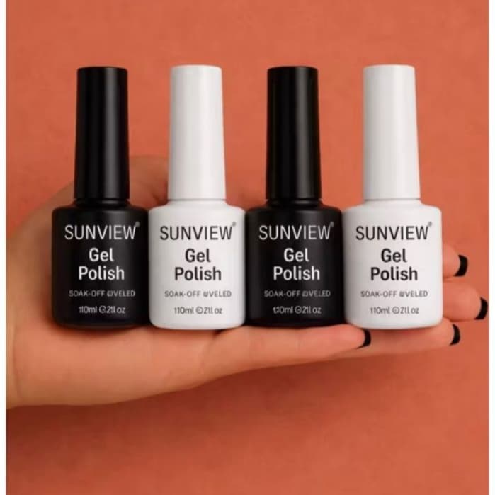 Kit 4 Esmaltes Unha Em Gel  Branco e Preto SUNVIEW Seca Cabine Lindas Cores 10ML Manicure Profissional