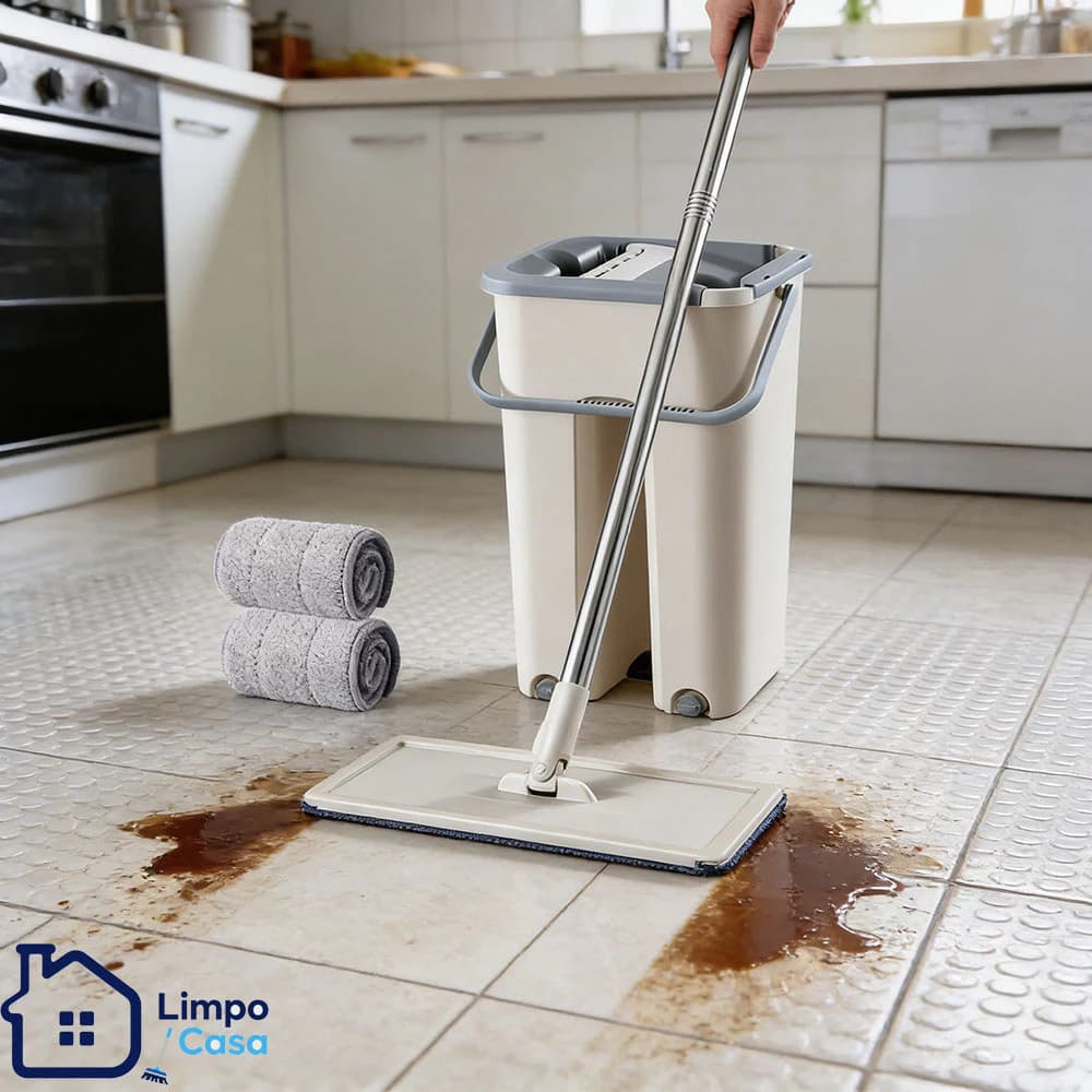 Mop Flat Com Balde Lava Seca Sistema Pratico Com 2 Refil Microfibra
