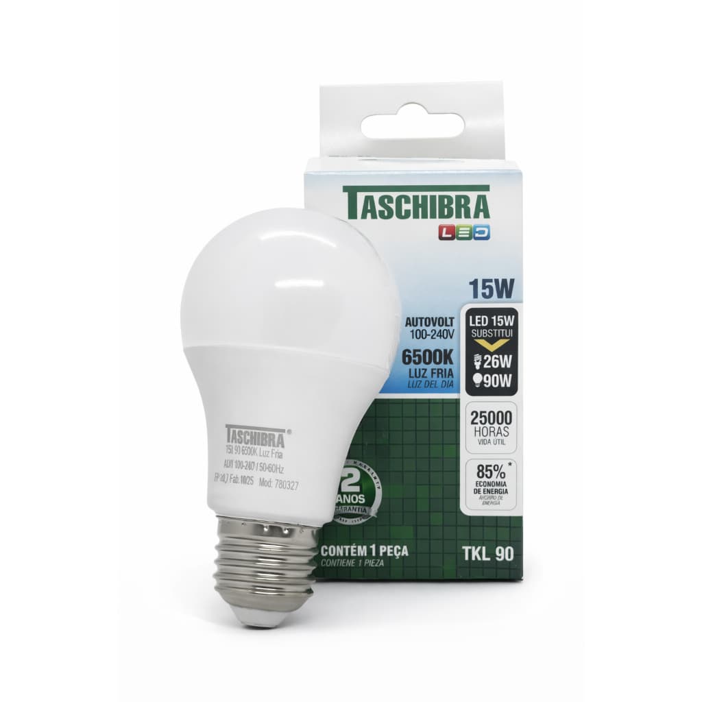 LUMINARIA DE LED LUZ BRANCA LAMPADA 15W TIPO BULBO AUTOVOLT TASCHIBRA
