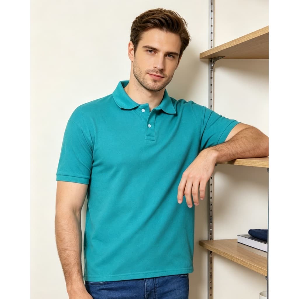 Camiseta polo básica de manga curta masculina em algodão respirável, casual e elegante