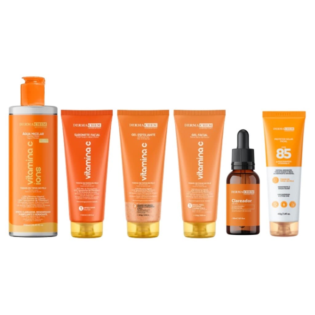 Skincare Vitamina C Anti Idade + Sérum Clareador +Água Micelar Vitamina C+Protetor Solar Efeito Matte FPS85