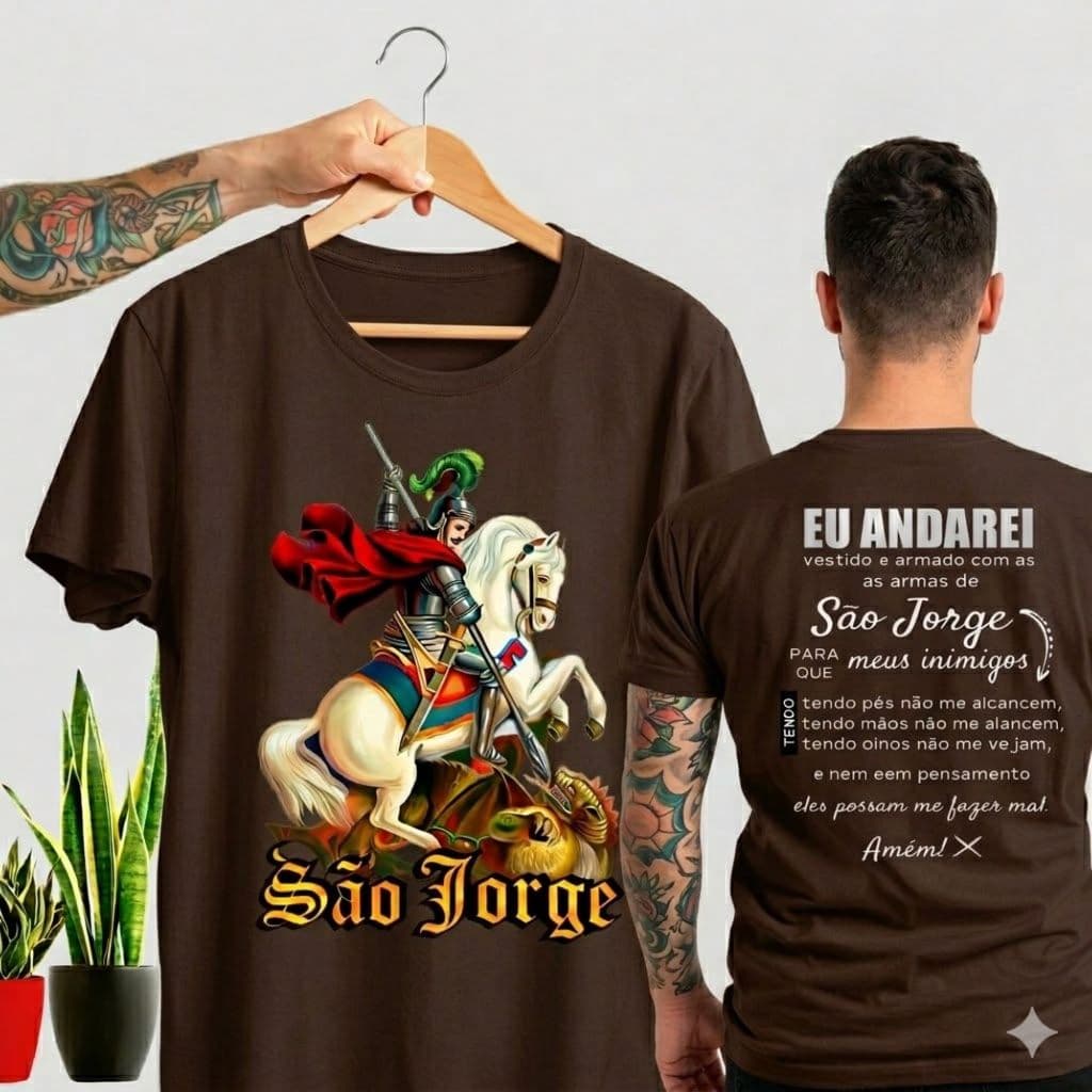 camiseta unisex sao jorge oracao 100%algodao religiosa fe exclusiva ogum guerreiro devocao envio imediato protecao