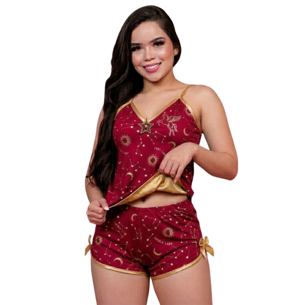 Baby Dool Short Dool Pijama Sem Bojo Microfibra Dormir Noite Conforto Estampas Variadas Mulher Roupa de Dormir