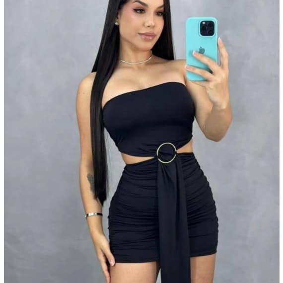 Vestido Feminino Midi Tomara Que Caia Argola Metal Estiloso de Amarrar nas Costas