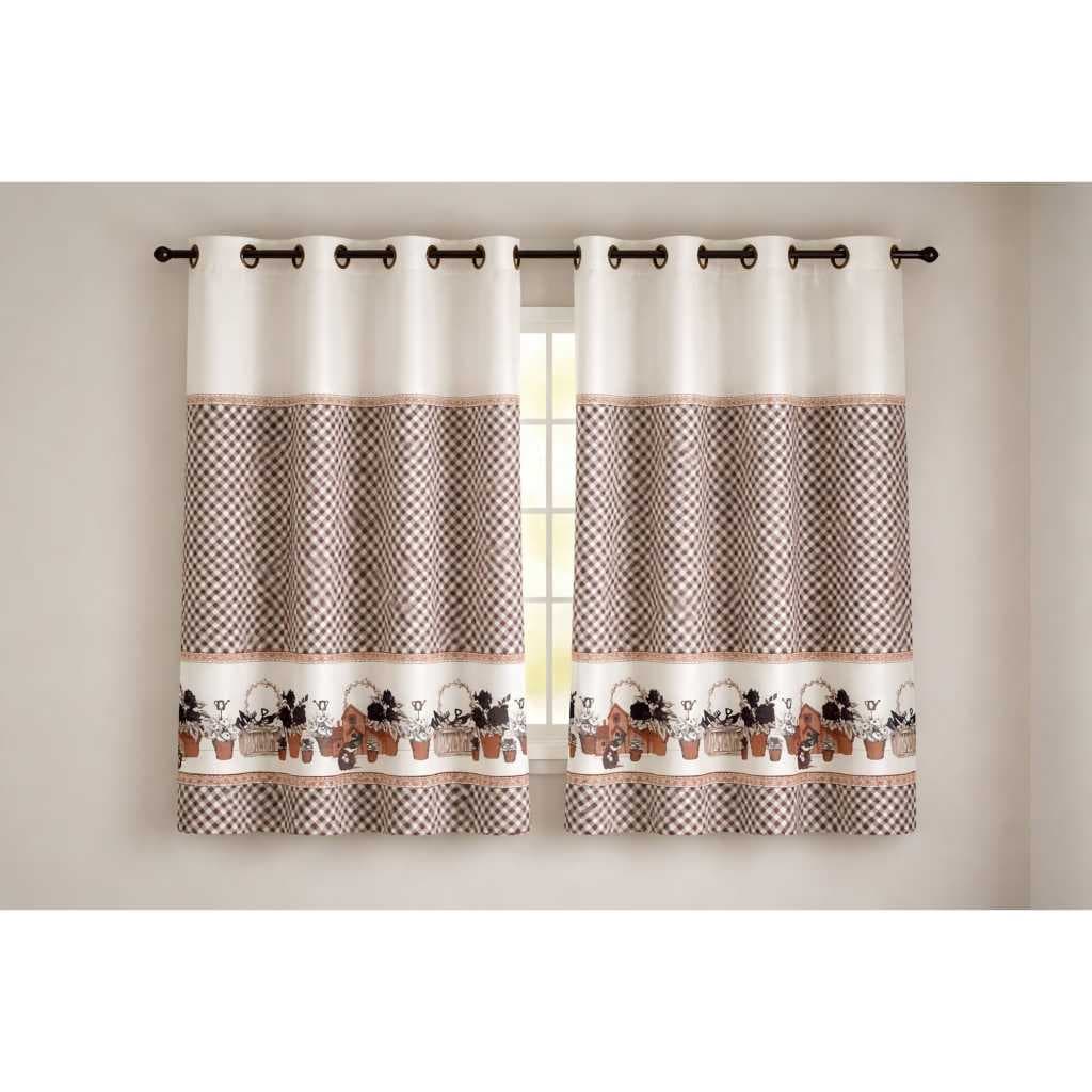 Cortina Para Cozinha Estampada 2,00 x  1,40 metros Tecido Oxford Com Acabamento em Bainha e Ilhós