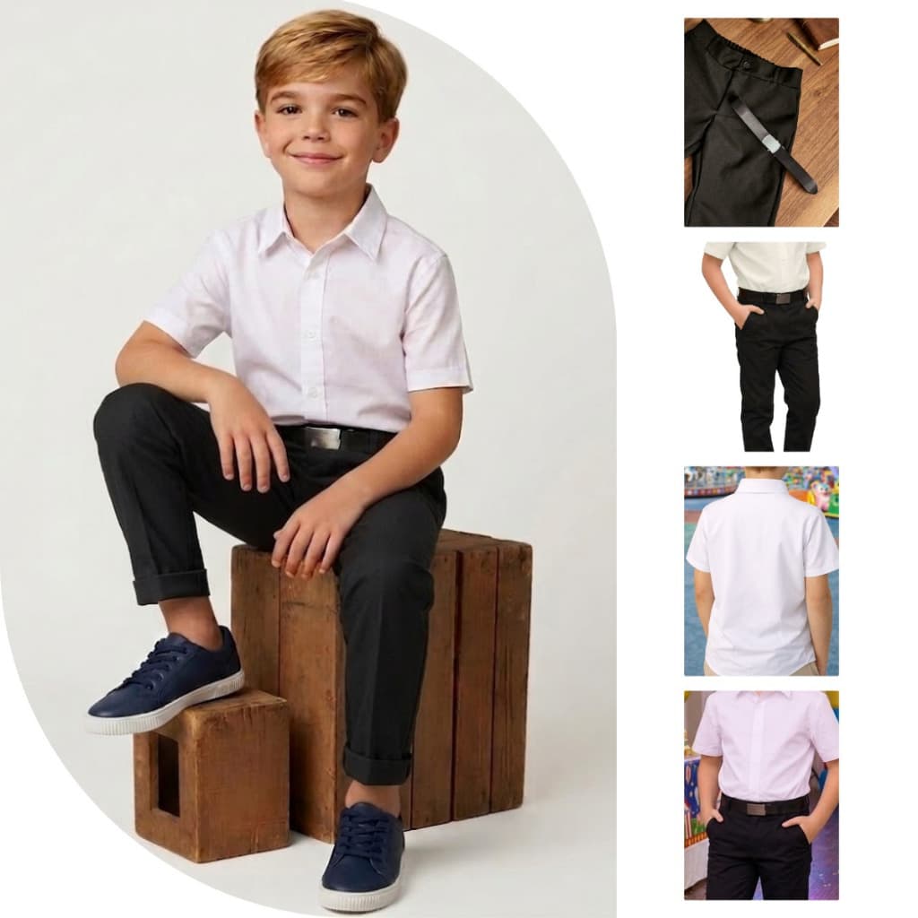 Conjunto Social Infantil Camisa Calça Slim Alfaiataria Menino Criança Juvenil Brinde Cinto Tam 2-14