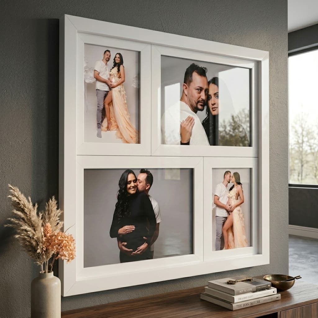 Quadro Porta-Retrato Decorativo Parede Moldura 4 Fotos 15x21cm – Escolha a Cor