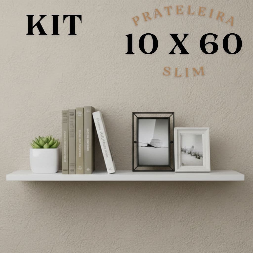 Kit 2, 3 e 4 Prateleiras MDF 10x60 Branca Nicho Decorativo Parede Organização Quarto Sala Cozinha