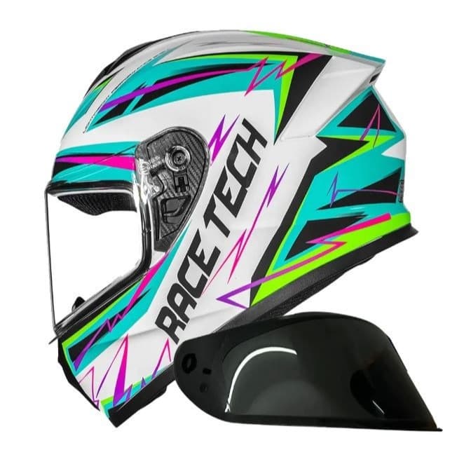 CAPACETE BARATO RACE TECH HIT MOTOBOY SPARK BRANCO VERDE KIT + NARIGUEIRA + VISEIRA EXTRA