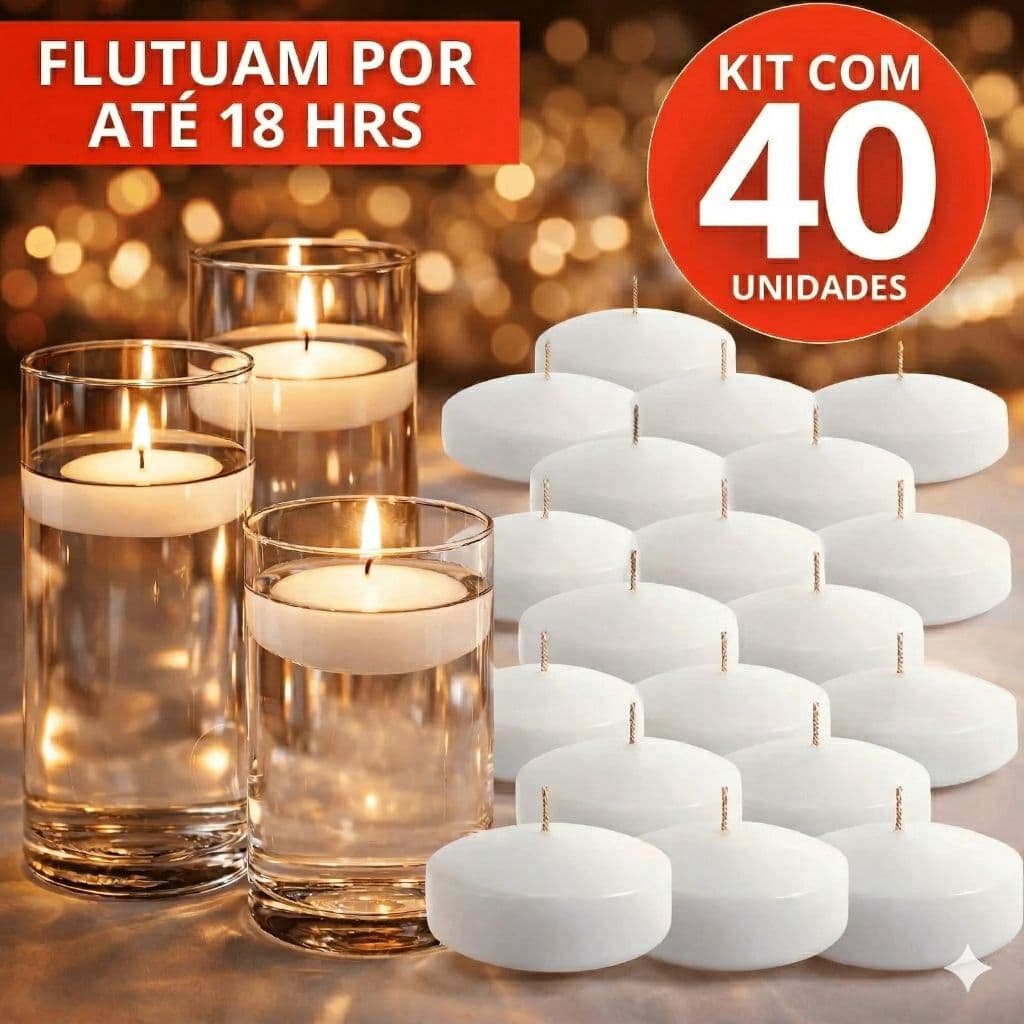 VELAS FLUTUANTE BRANCA DURAÇÃO 18 HR DECORAÇÃO DECORATIVA CASAMENTO FESTAS PISCINA FLUTUAM