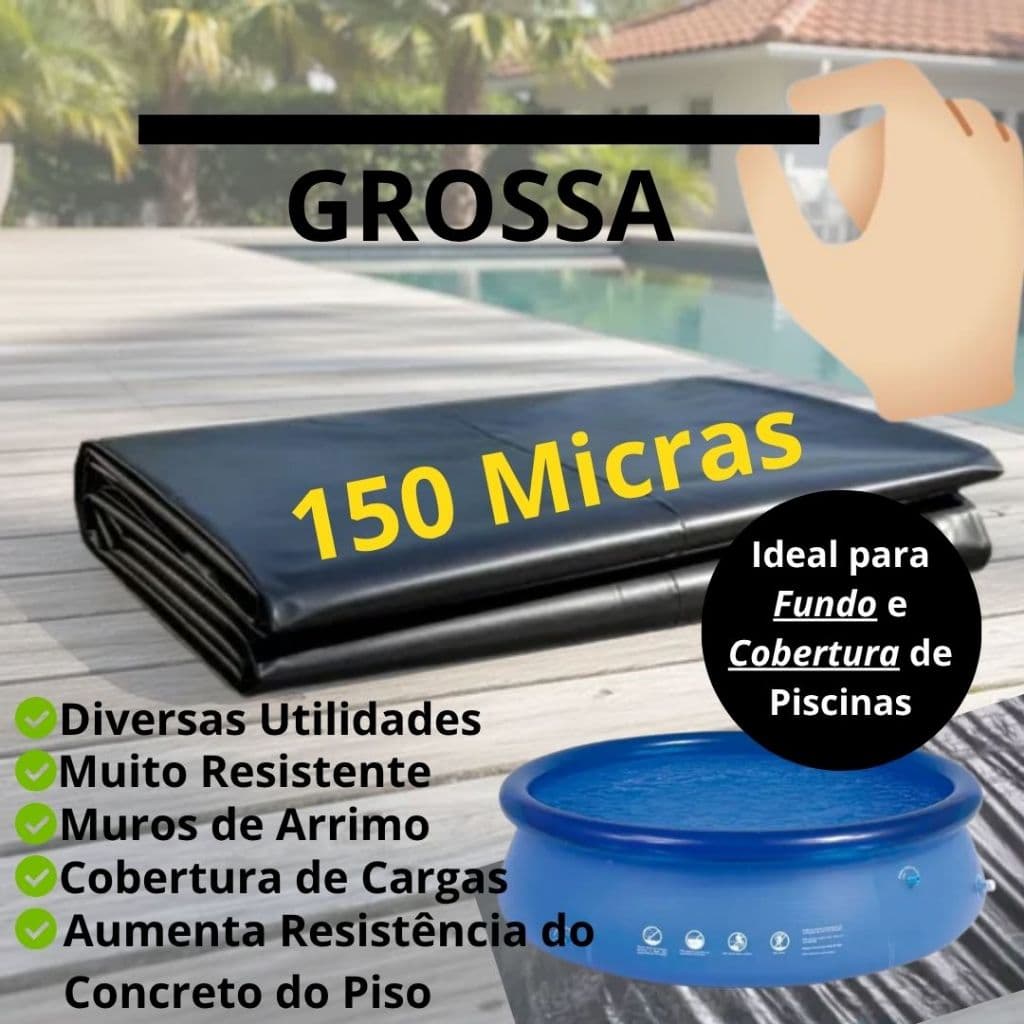 Lona Plástica Preta Para Piscina Proteção De Piso, Pintura, Obra, Embalagem Grossa 150 MICRAS