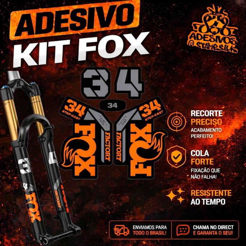 🔥Kit Adesivo FOX 34 🦊 Vinil PREMIUM À Prova D'Água Recorte Eletrônico