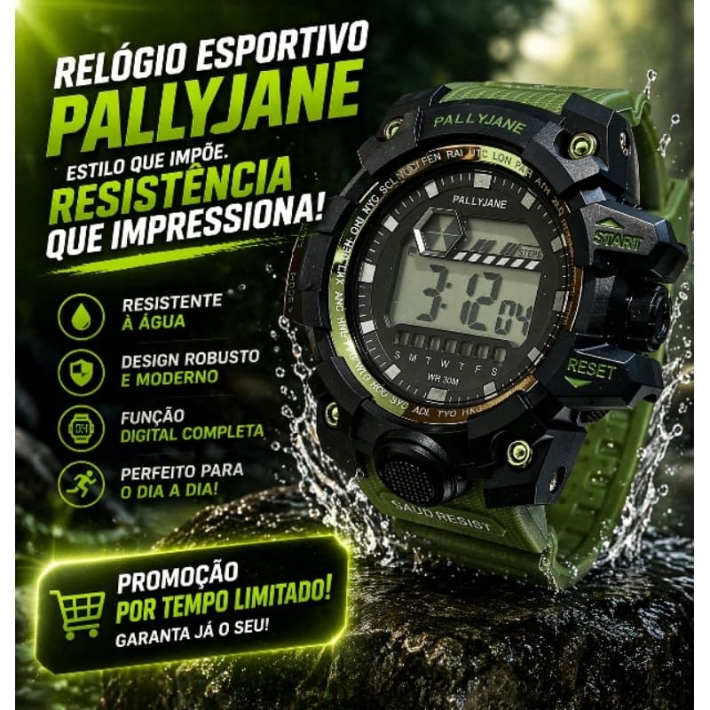 relógio esportivo com luz, data, cronômetro e alarme!!