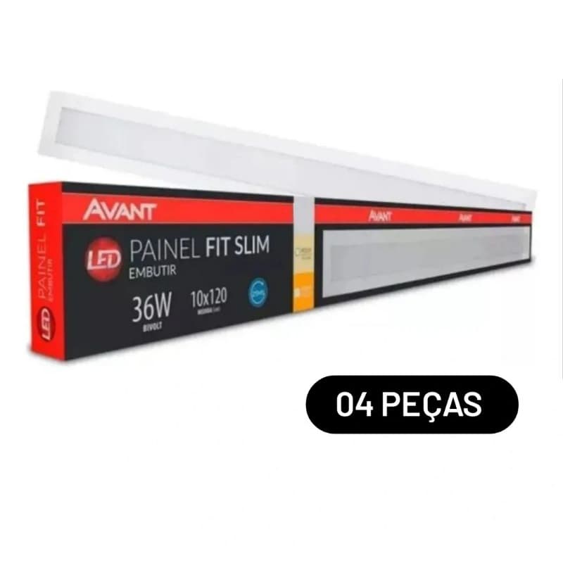 LUMINÁRIA PAINEL 04 PEÇAS LED RETANGULAR EMBUTIR AVANT 36W (3000K) Amarelo