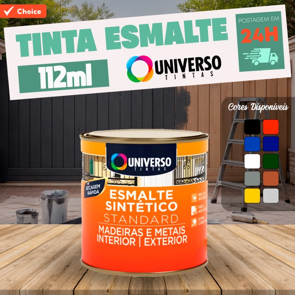 Tinta Esmalte Sintético Universo 112ml Alto Brilho Secagem Rápida Madeira Metal Portão Várias Cores