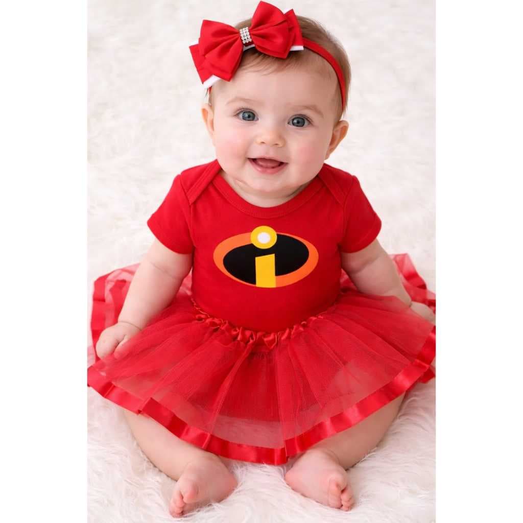 Body Bebê Menina Incriveis + Laço + Saia Tutu - Mesversário