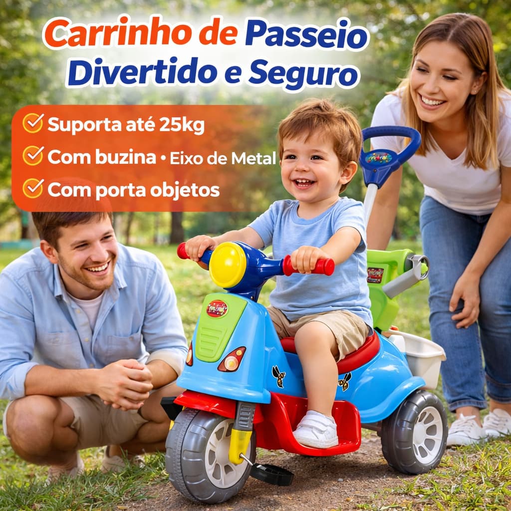 Carrinho Passeio Infantil Triciclo Avespa Colorido Seguro Confortável Divertido