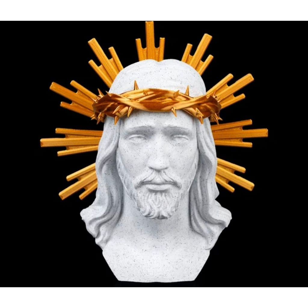 Escultura Cristo de Parede 22cm Branco com Dourado em Decoração Sala Religiosa